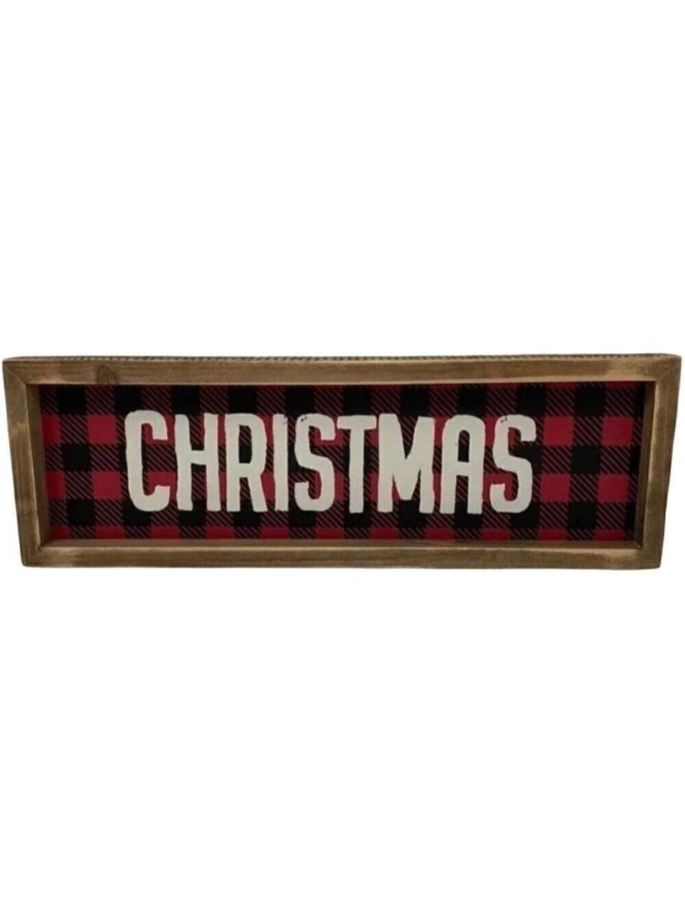 Christmas Buffalo Checked 15 inch Sign Red Black Free Stand or Hang Rustic 2